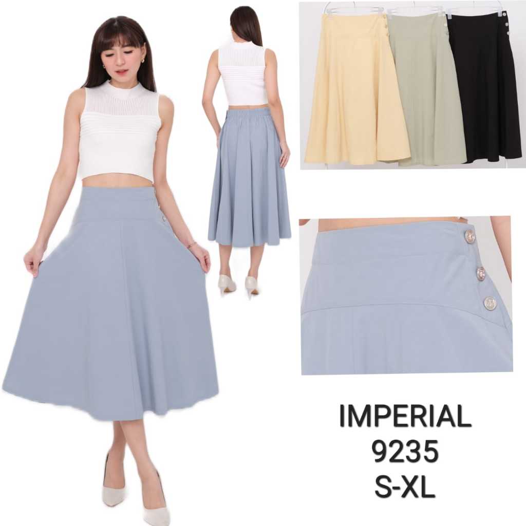 Rok Panjang 3/4 Wanita Model Polos Bahan Katun - IMPERIAL 9235 Hitam, Hijau, Kuning, Biru