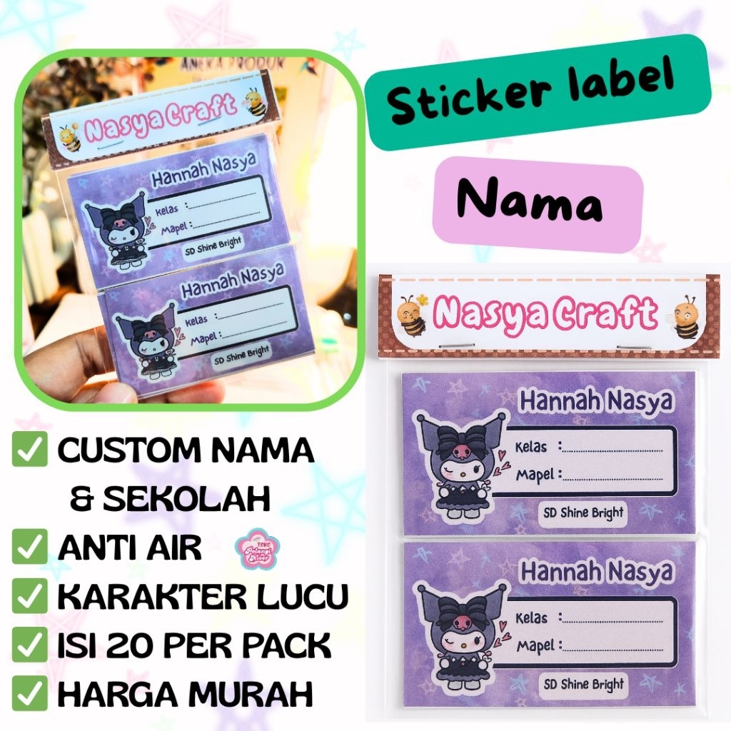 

Stiker Label Nama Buku Custom Waterproof/Isi 20 Pcs | Sticker Buku Kuromi Karakter Lucu Anti Air