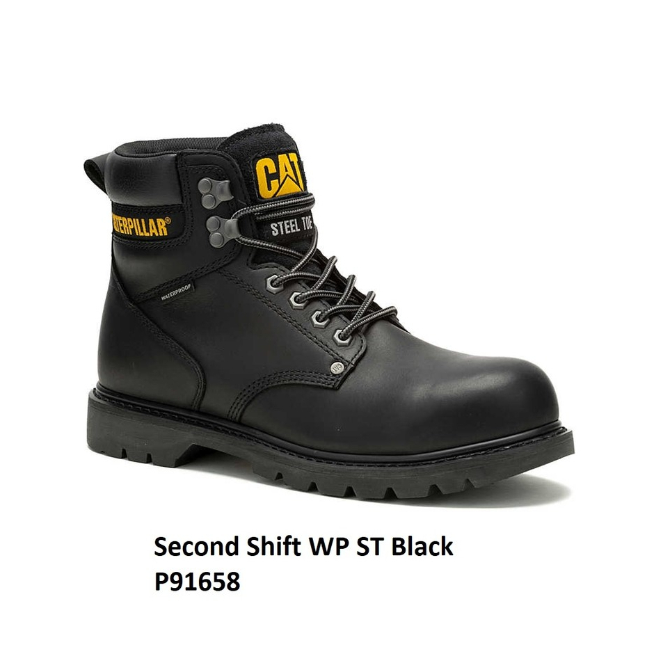 Sepatu Safety Pria Caterpillar Original Second Shift WP ST Black