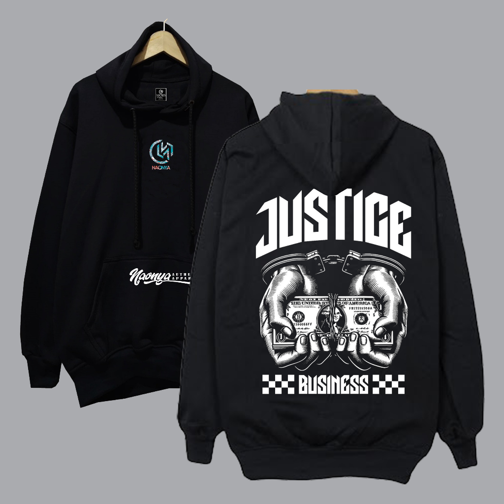 Hoodie cowok tebal ori polos naonya logo sablon justige business depan belakang jaket cewek unisex