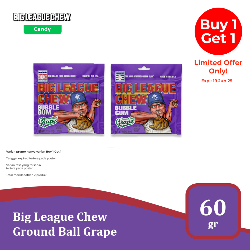 

Big League Chew Bubble Gum Grape 2.12 Oz - permen karet import USA