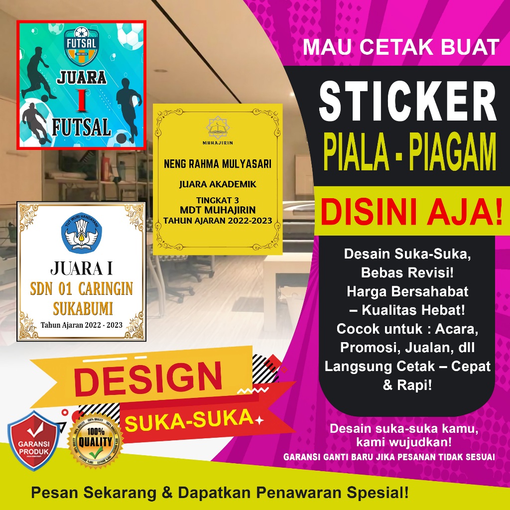 

STICKER PIALA PENGHARGAAN PIAGAM CUSTOM FREE DESIGN bisa COD 6cm x 7cm isi 10pcs