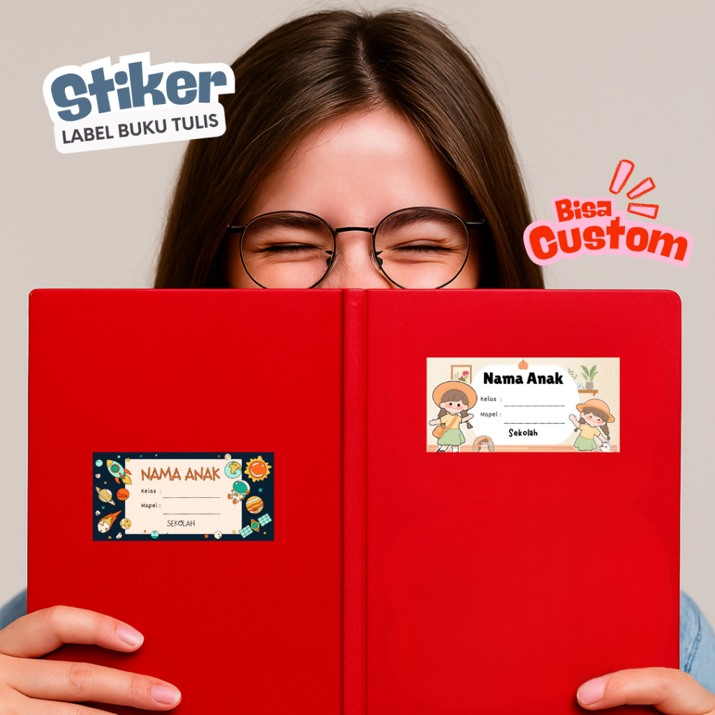 

Waterproof Stiker Nama Buku Pelajaran Buku Tulis Anak Bisa Custom Karakter, Nama dan Sekolah per Pack