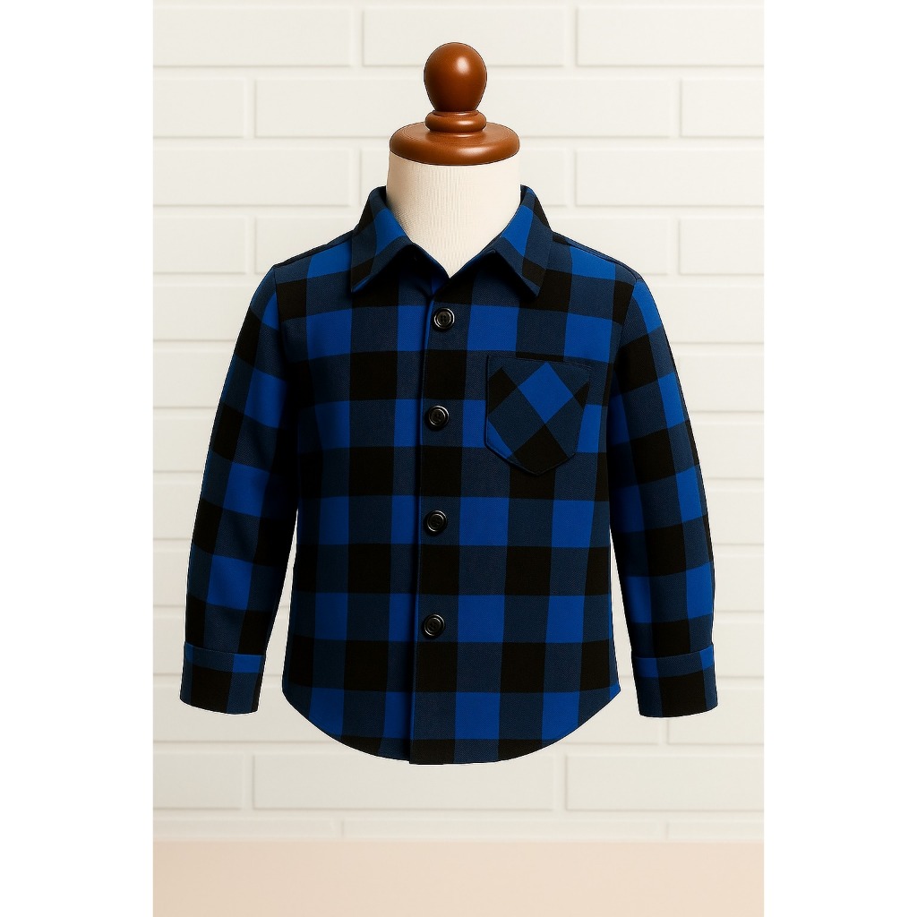 COD / BAJU FLANEL ANAK COWOK WARNA BIRU USAI 2 TAHUN - 10 TAHUN