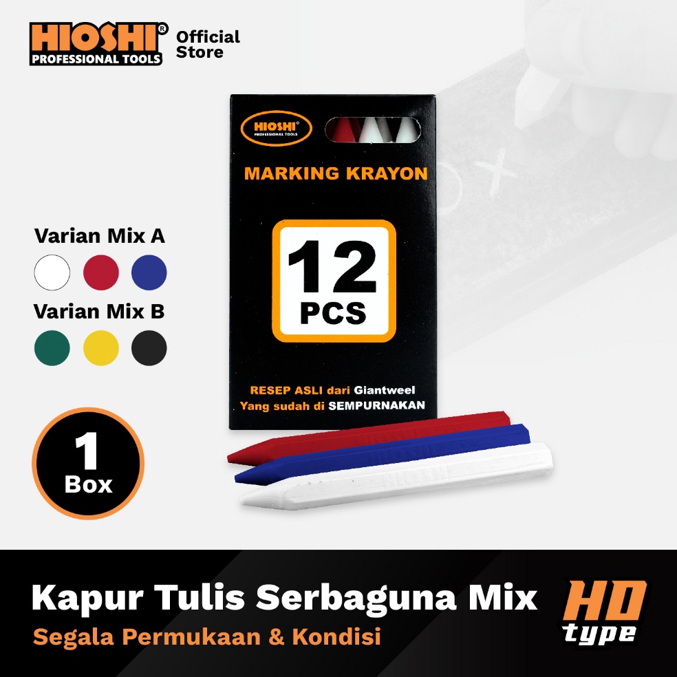 

KODE B56E HIOSHI Kapur Tulis SerbagunaPenanda CheckingMarkingKacaKaretKayuBesi Harga 12pcs HD