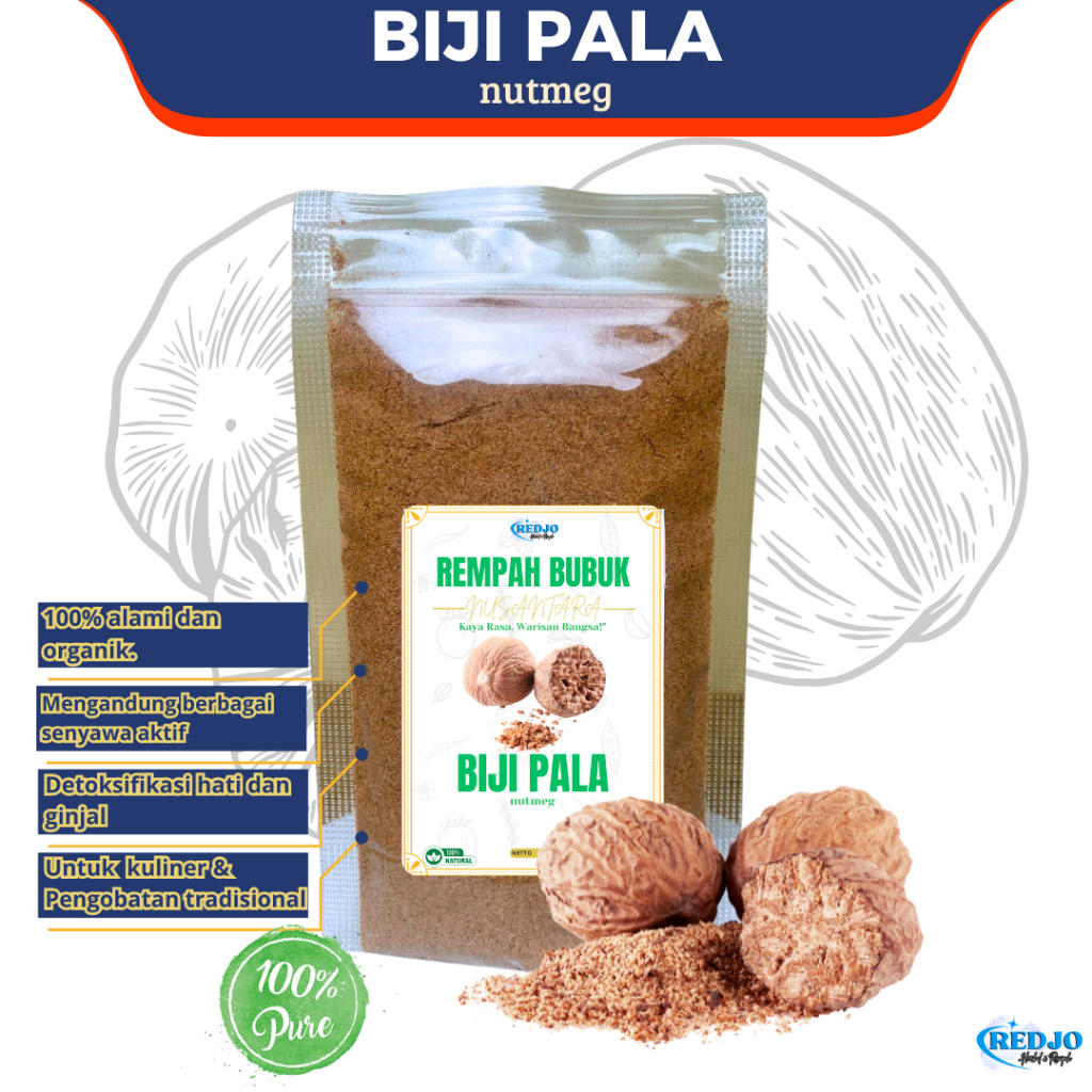 

Pala bubuk murni tanpa campuran rempah bumbu nusantara nutmeg powder 100gr Biji pala bubuk
