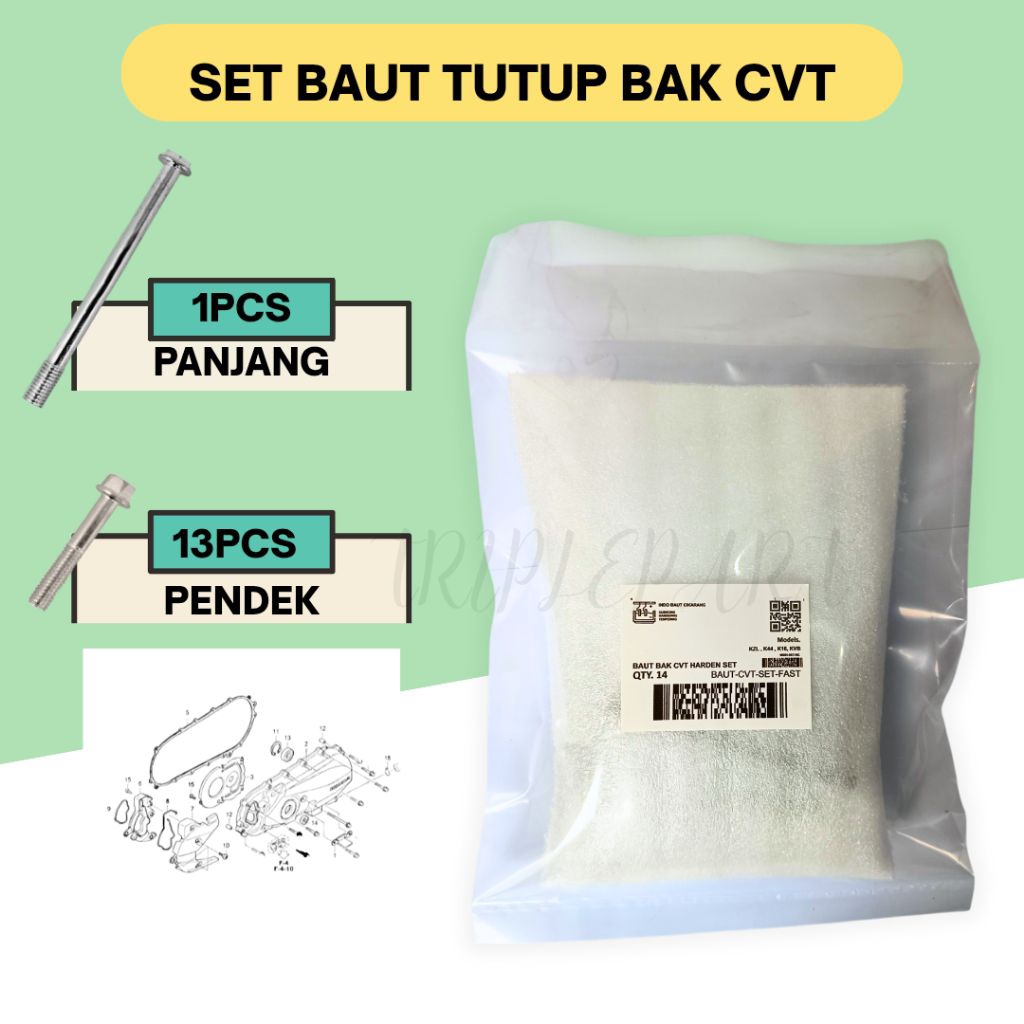 Set Baut CVT Harden Kuat – Baut Bak CVT Motor Vario Beat Scoopy (13 baut pendek dan 1 baut panjang)
