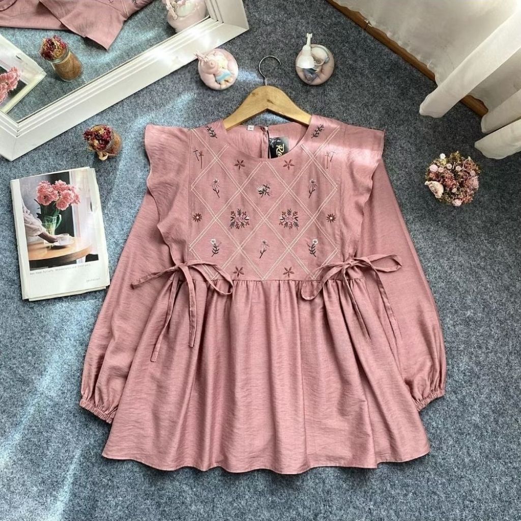 NEW ATASAN WANITA BORDIR BLOUSE KEKINIAN BLOUSE BORDIR BLOUSE JUMBO BIG SIZE BLUS BORDIR BLUS JUMBO