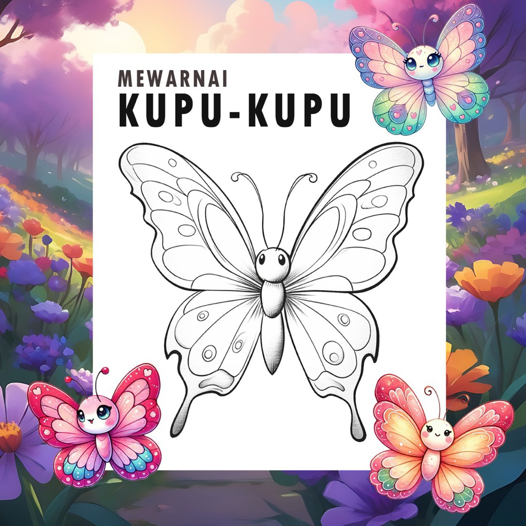 

25 Lembar A5 | Kertas Mewarnai tema Kupu kupu | 25 Kertas gambar berbeda