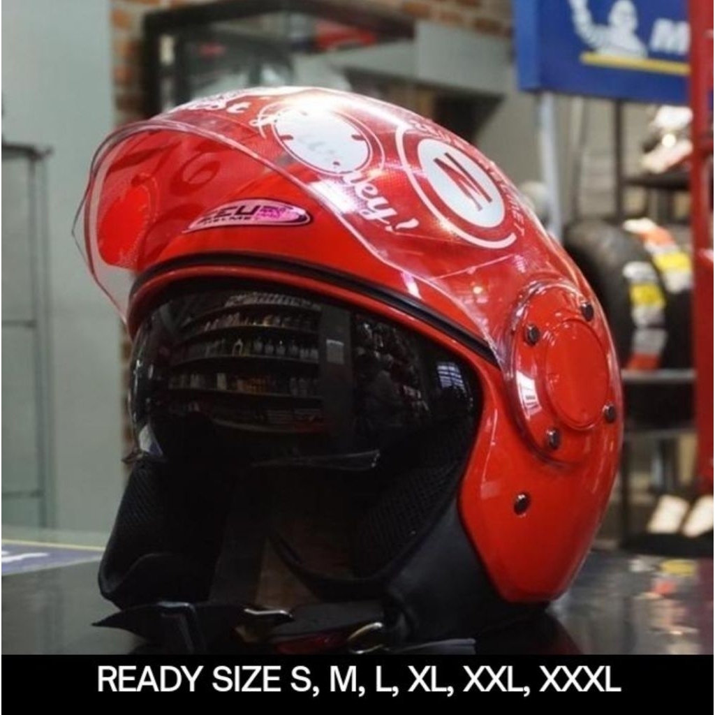 HELM ZEUS 217 RED GLOSSY RETRO CLASSIC DOUBLE VISOR VESPA HALFACE ORIGINAL