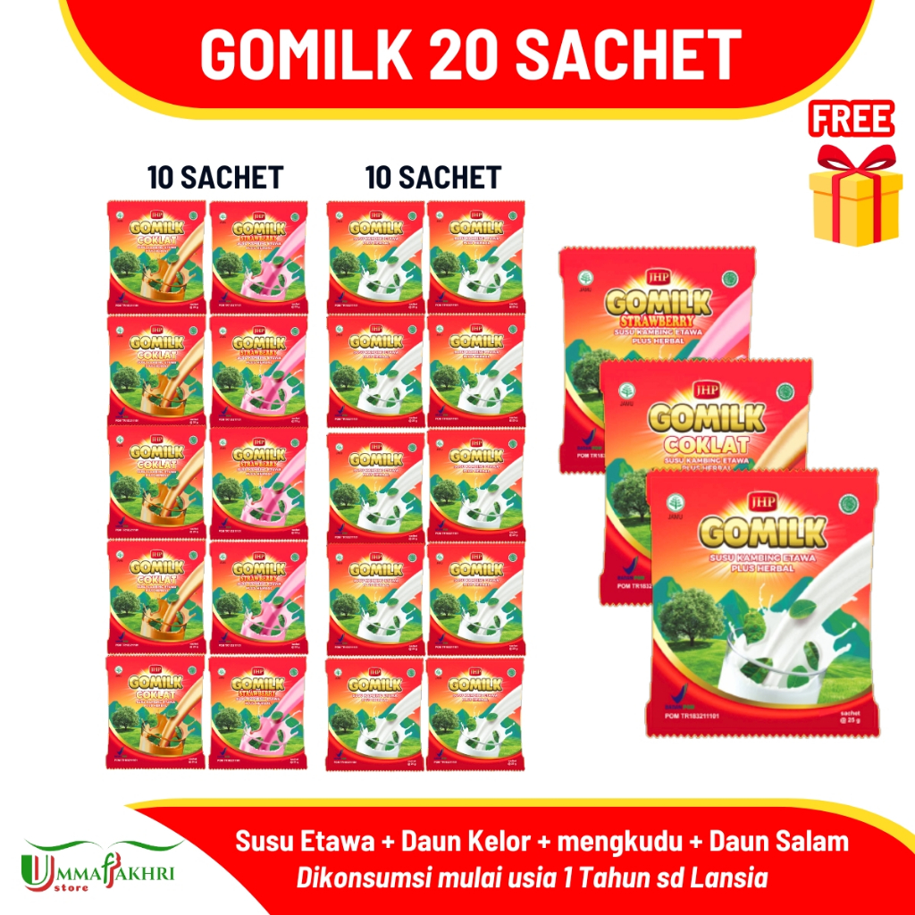 

Gomilk Susu Kambing Etawa Plus Herbal isi 20 Sachet – Herbal BPOM untuk Asam Lambung, Masuk Angin