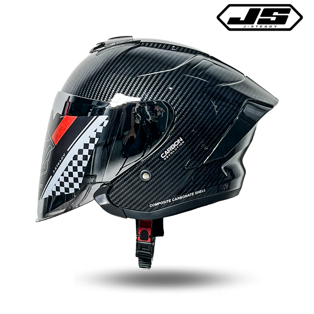 Helm HalfFace JS Armor Carbon / Helm Half Face Keren Karbon / Standar SNI