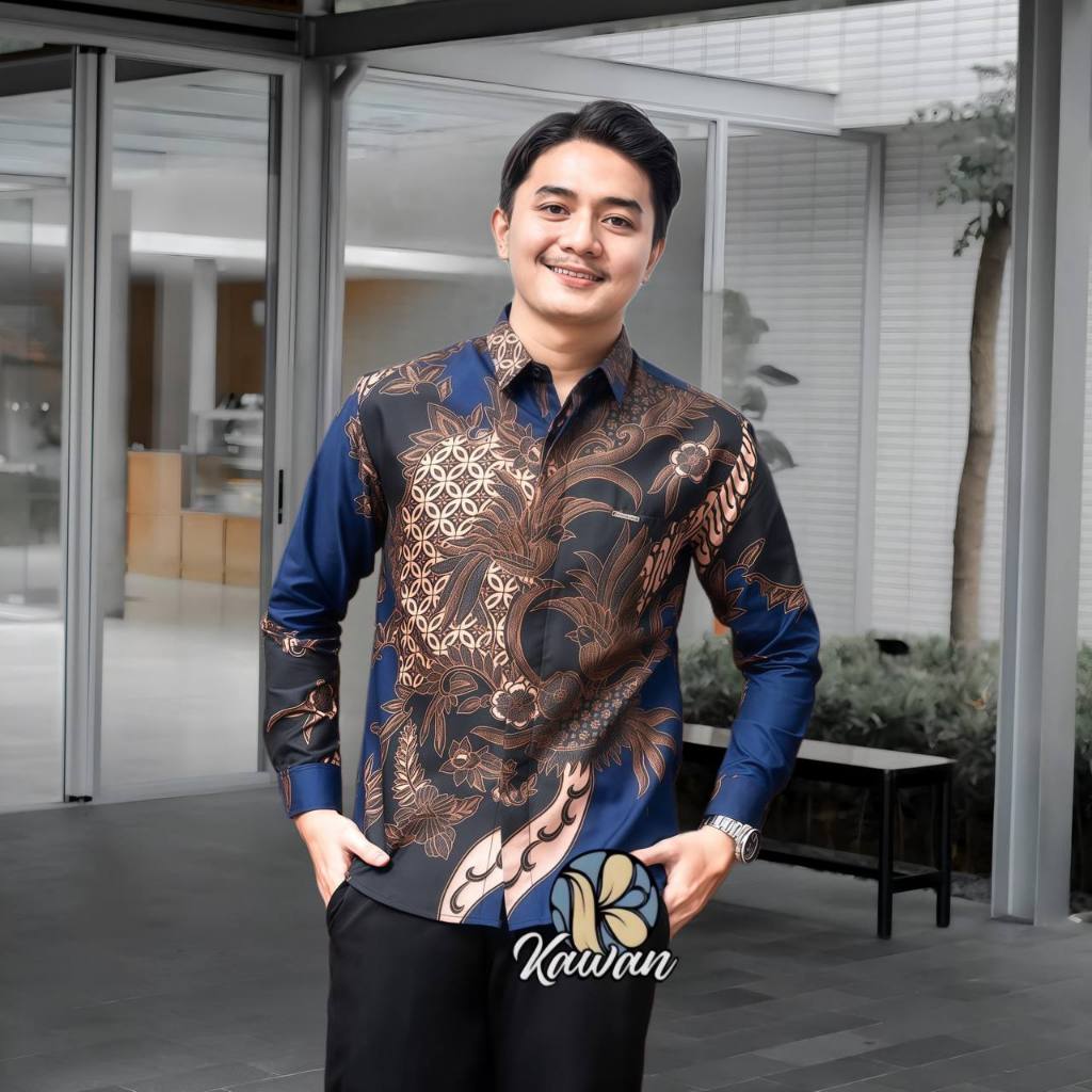 BSWART Batik HRB026 kenongo kemeja panjang anjani biru Pekalongan M L XL Batik Pria MURAH Modern Gro