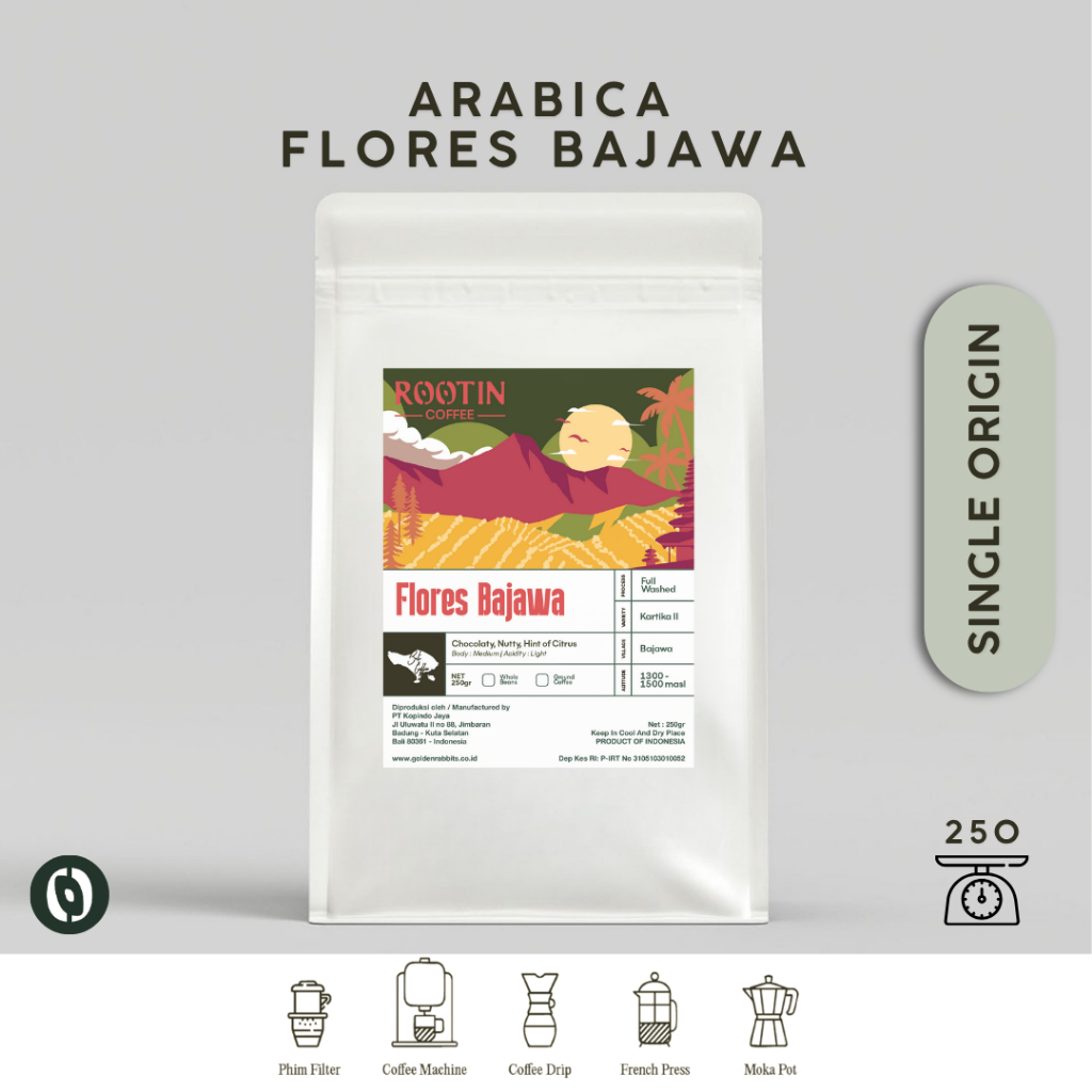 

Rootin Coffee Flores Bajawa Single Origin Arabika Roasted Beans Biji dan Bubuk Kopi / 250gr