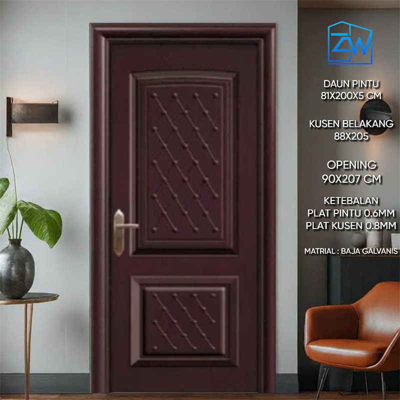ZW - ( Pintu baja A042 ) PINTU UTAMA /  PINTU BAJA/PINTU RUMAH  / PINTU FULLSET KUSEN + HANDLE / PIN