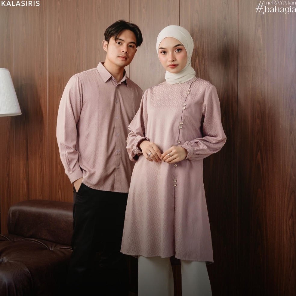 KODE B13S NEW Nibras Hijab x Kalasiris Baju Couple Lebaran Koko Tunik Lengan Panjangn  Earthy Series