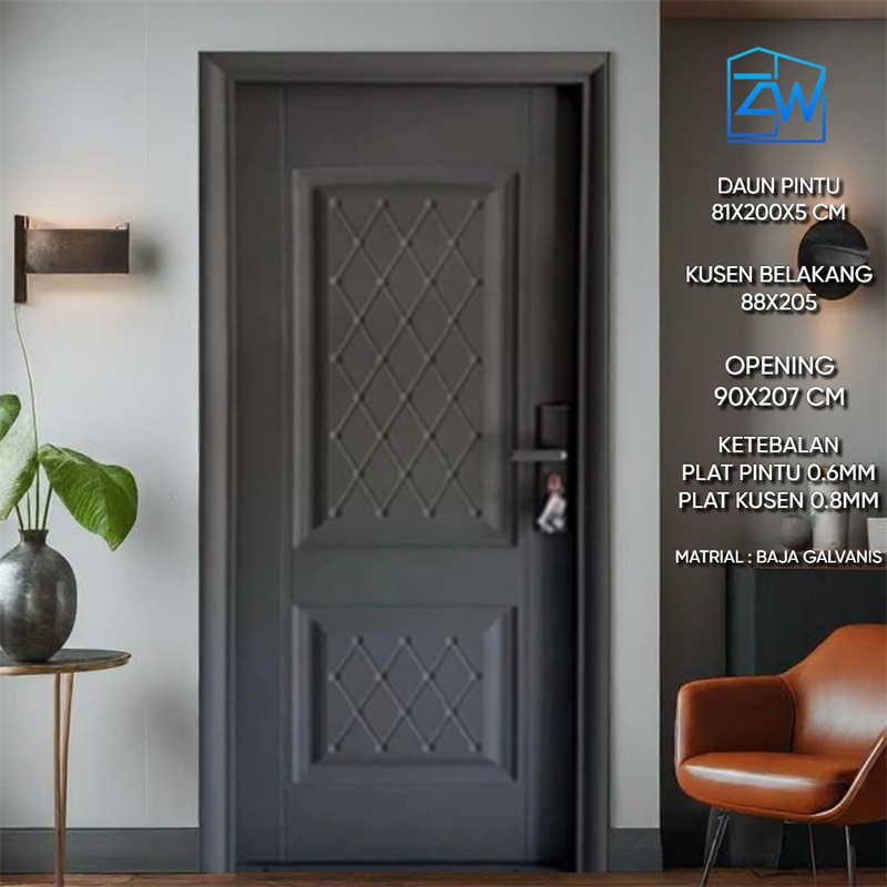 ZW - ( Pintu baja A042 ) PINTU UTAMA /  PINTU BAJA/PINTU RUMAH  / PINTU FULLSET KUSEN + HANDLE / PIN