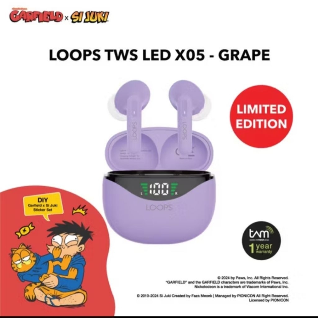 LOOPS TWS LED X05 True Wireless Earphone Garfield X SiJuki Edition