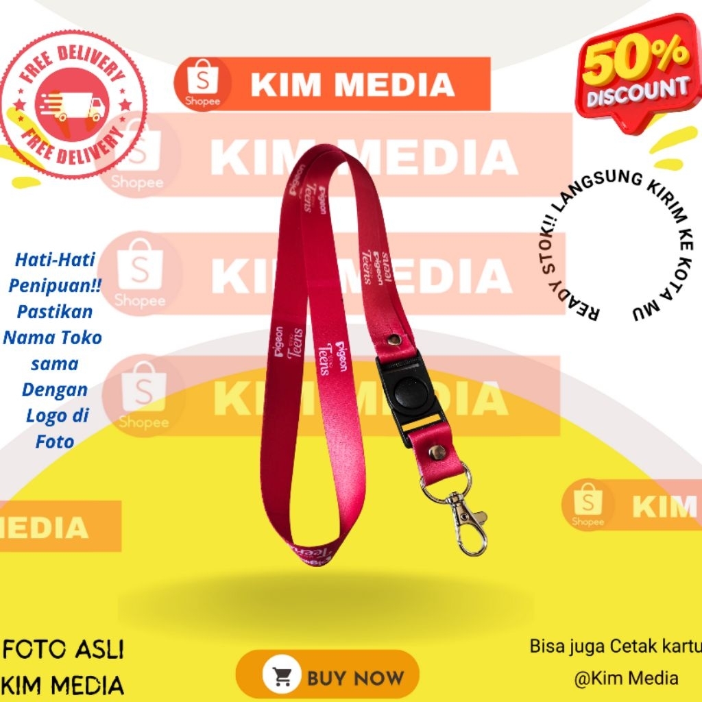 

Tali idcard Pigeon Teens Red / Lanyard idcard pigeon teens merah / Tali Kalung Pigeon Teens / Gantungan Harga Grosir Anti Luntur