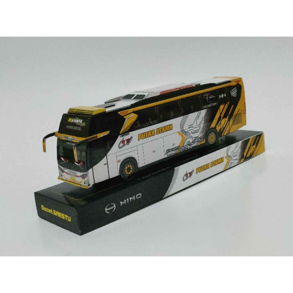 MINIATUR BIS BUS PAPERCRAFT JETBUS 3 JB3 PUTRA UTAMA RAHMA NURSYIFA  SINGLE GLASS BUS TINGKAT ADIPUT