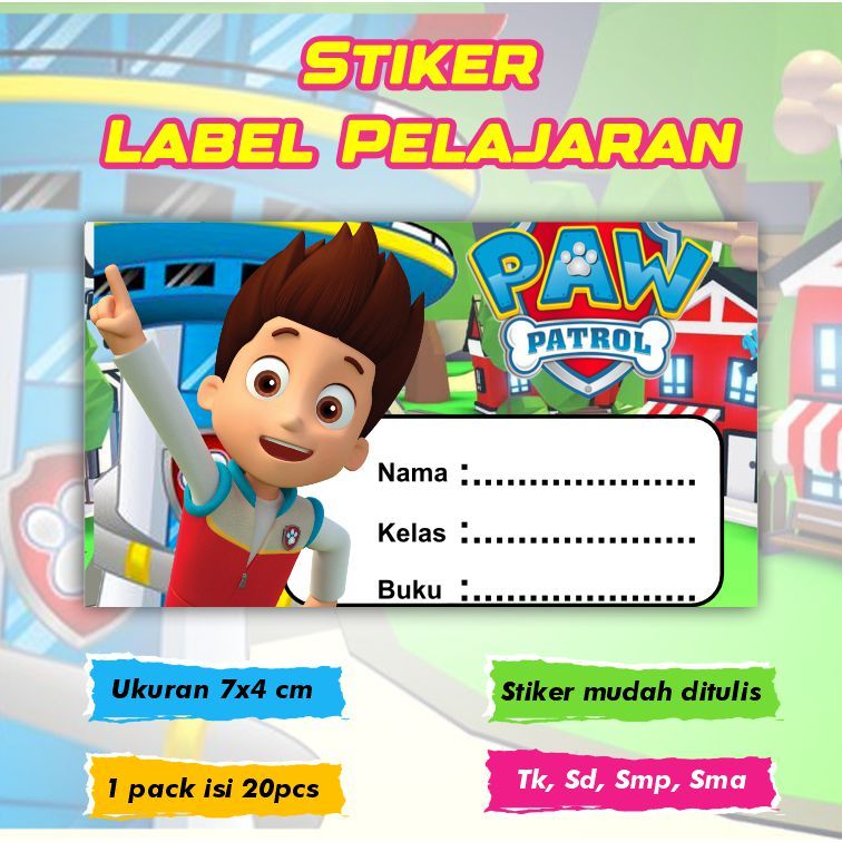 

Stiker Label Pelajaran Nama Kelas Karakter Paw Patrol