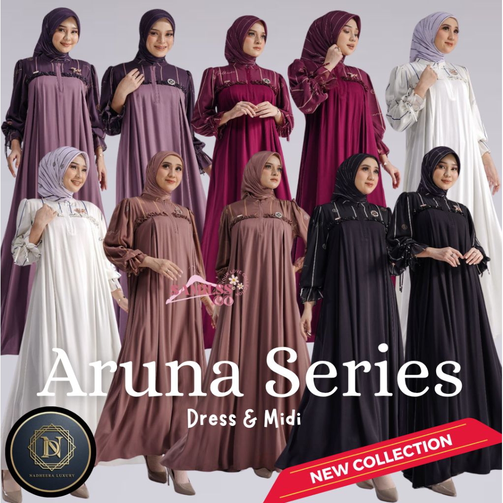ARUNA DRESS & MIDI SERIES ORIGINAL NADHEERA LUXURY  BISA COD  gamis rayon lebaran kondangan aluna au