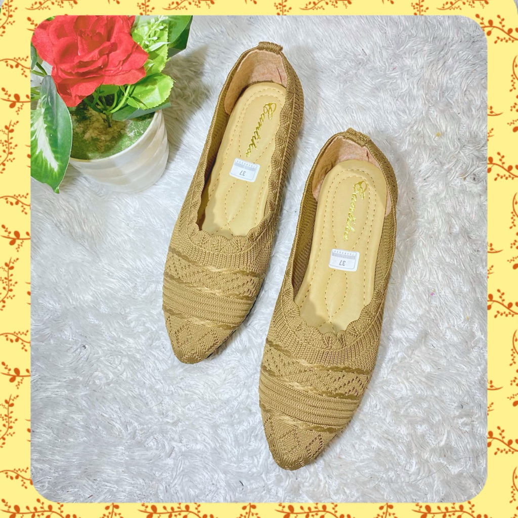 FLAT SHOES RAJUT WANITA WARNA KHAKI|FLAT SHOES KEKINIAN