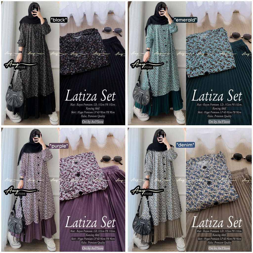 Latiza Set - Setelan Atasan Bawahan Rok Wanita Muslim Bahan Cotton Premium Ld 110