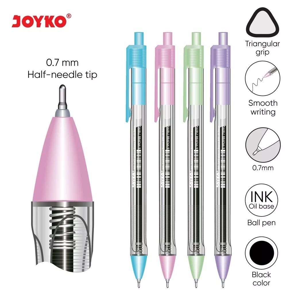 

Pulpen Joyko Vokus BP-363 0,7mm /Trans PTL Triangular grip Di jual (1 pak= 12 PCS dan Ecer =6 PCS)