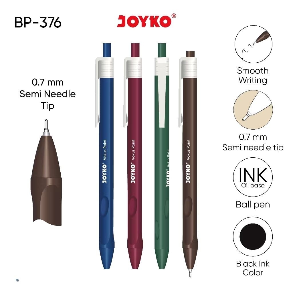 

Pulpen Joyko Vokus BP-376 0,7mm/Vokus Point Triangular grip Di jual(1 pak= 12 PCS dan Ecer =6 PCS)