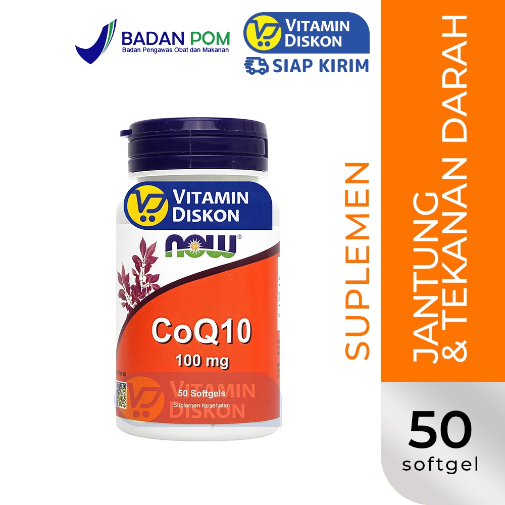 NOW VITAMIN COQ10 100 MG - 50 SOFTGELS | Kesehatan Jantung, Kolesterol, Antioksidan, Mengoptimalkan 