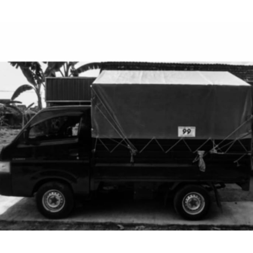 terpal semi karet,krodong segitiga Granmax, Newcarry,L300 ukuran bahan 4,5x6, hitam