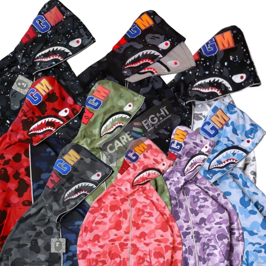 Jaket Full Zipper Hoodie Bape Shark WGM