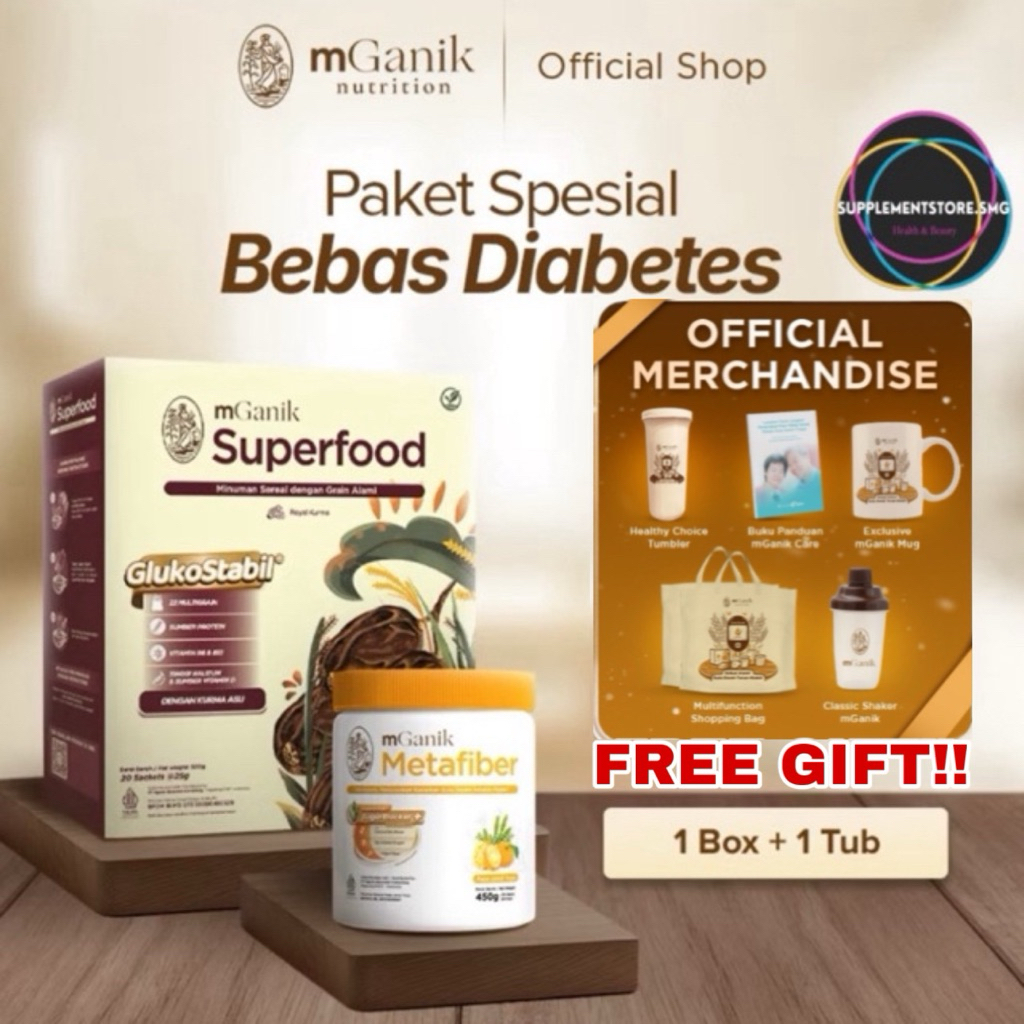 

[FREE GIFT!] mGanik Superfood Multigrain Kurma Labu Kuning 500gr & mGanik Metafiber Leci Yuzu 450gr -mGanik 3Peptide Apel Manggis 330gr - Suplemen Diabetes Jantung Kardiovaskular