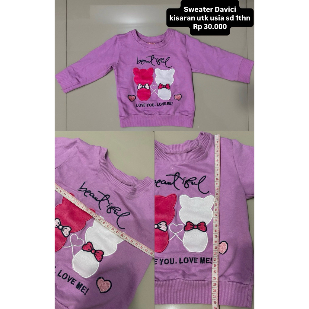 preloved sweater anak davici - jaket anak / sweater bayi ungu / sweater gambar kucing / sweater anak