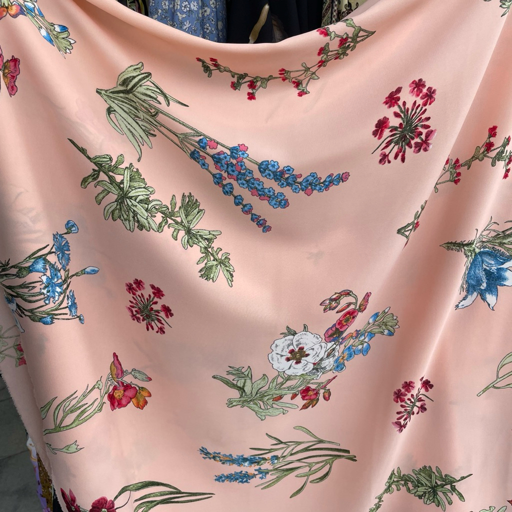 kain wolpeach motif bunga premium - kain soft wolfis - kain monalisa motif premium - warna salem pj