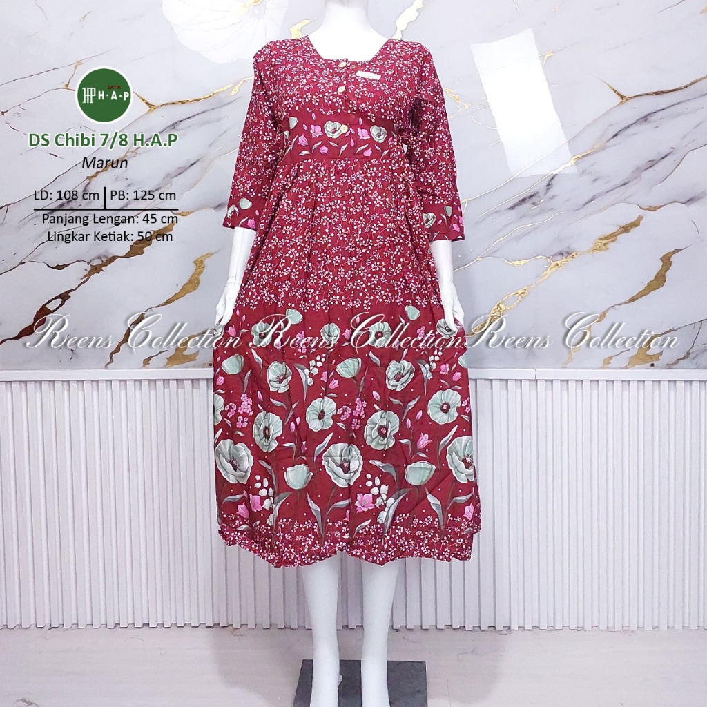 Batik H.A.P Daster Chibi Lengan 7/8 | Daster Panjang Semata Kaki 3 Kancing Depan