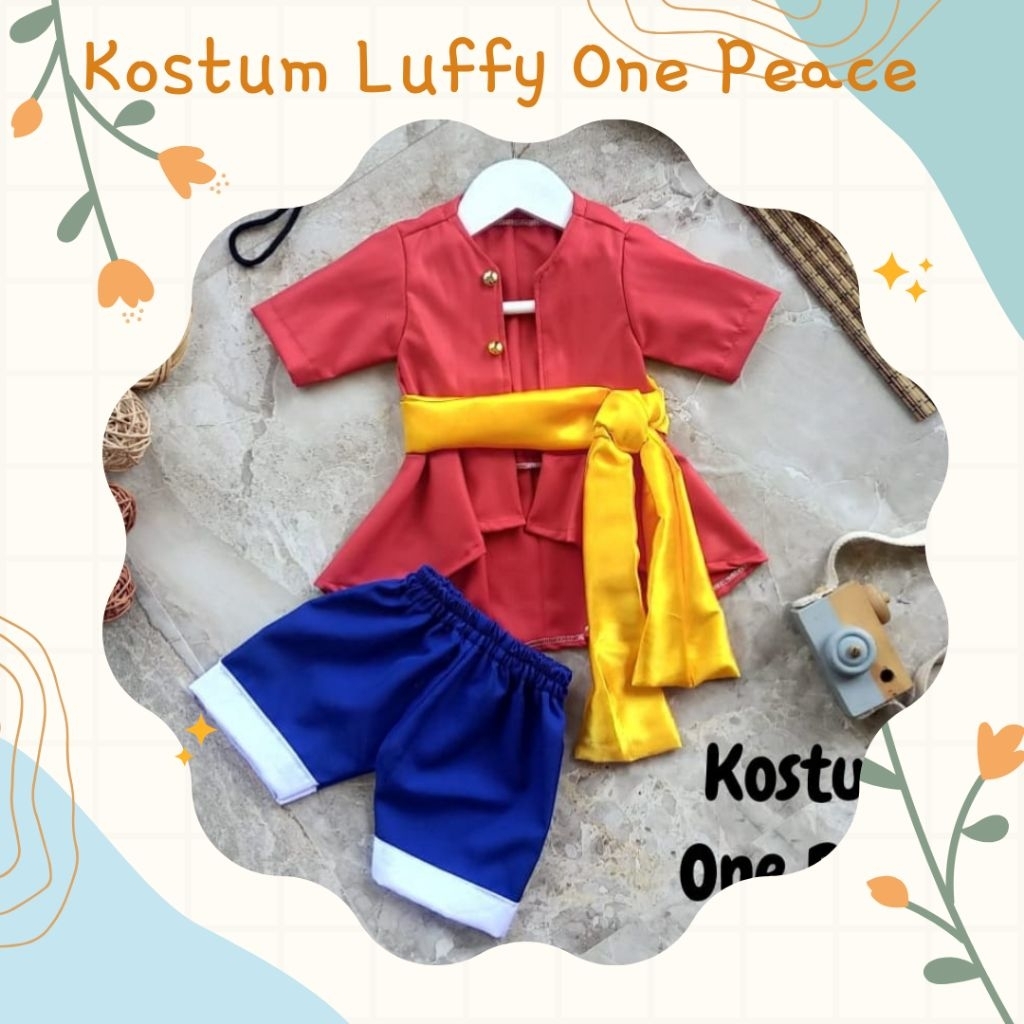Kostum Luffy Lengan Panjang Free Topi Anime One Piece Bayi Anak dan Dewasa Kostum Cosplay Luffy Kost
