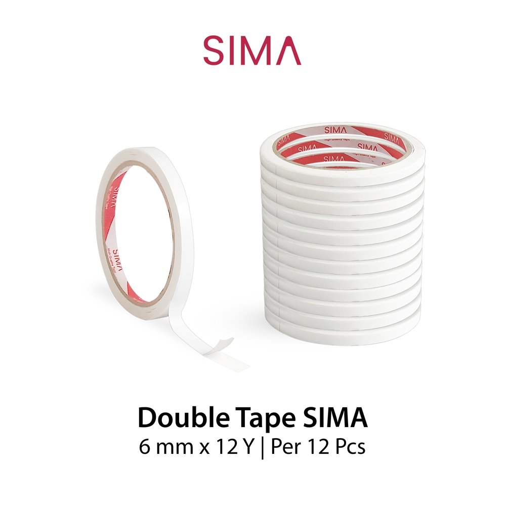 

DOUBLE TAPE SIMA 6 mm x 12 Yard per 12 pcs Perekat 2 Sisi Double Side Tape 1/4 Inch
