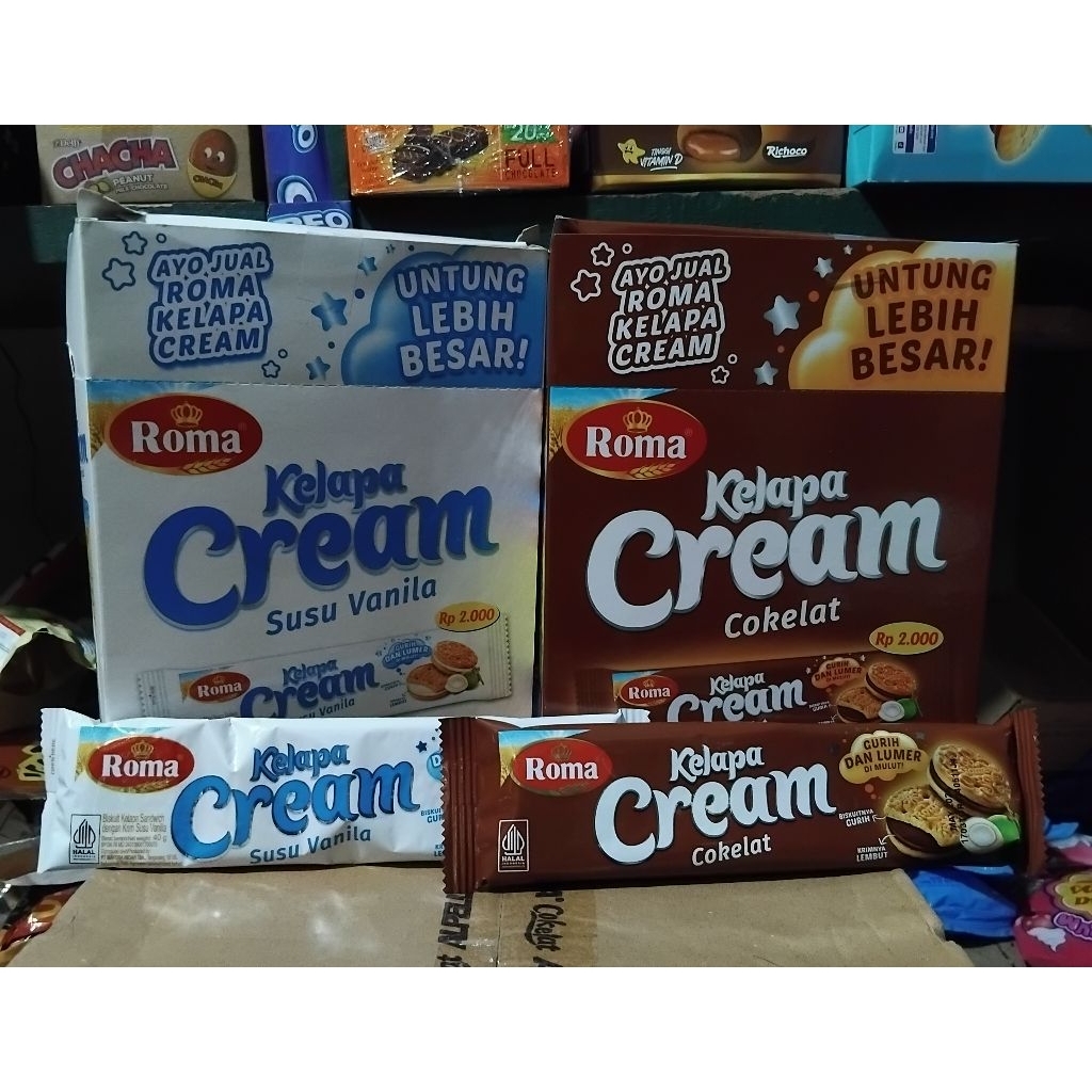 

Roma Kelapa Cream Cokelat & Susu Vanila (isi 12)