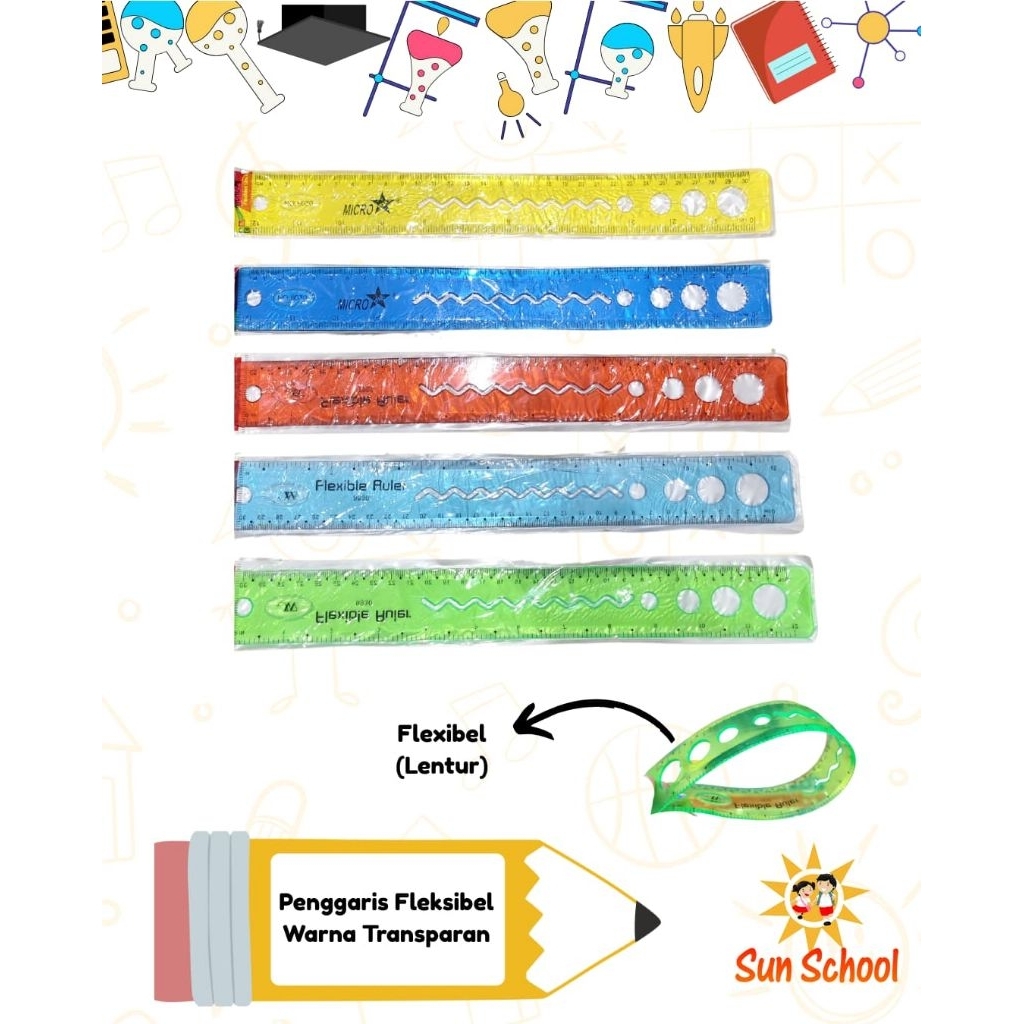 

Penggaris Elastis warna warni 30 cm