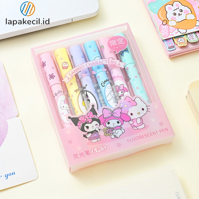 

1SET / 6Warna SANRIO/CAPYBARA Pena Stabilo 6pcs Pastel Karakter Kartun Sanrio Aesthetic Highlighter