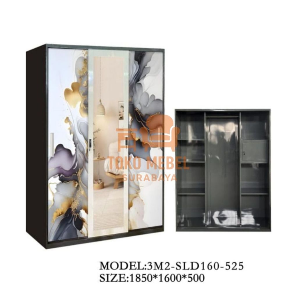 Toko Mebel Surabaya- Lemari Besi 3 Pintu Sliding Lemari Pakaian Kuat Bahan Besi Lemari Besi Almari B