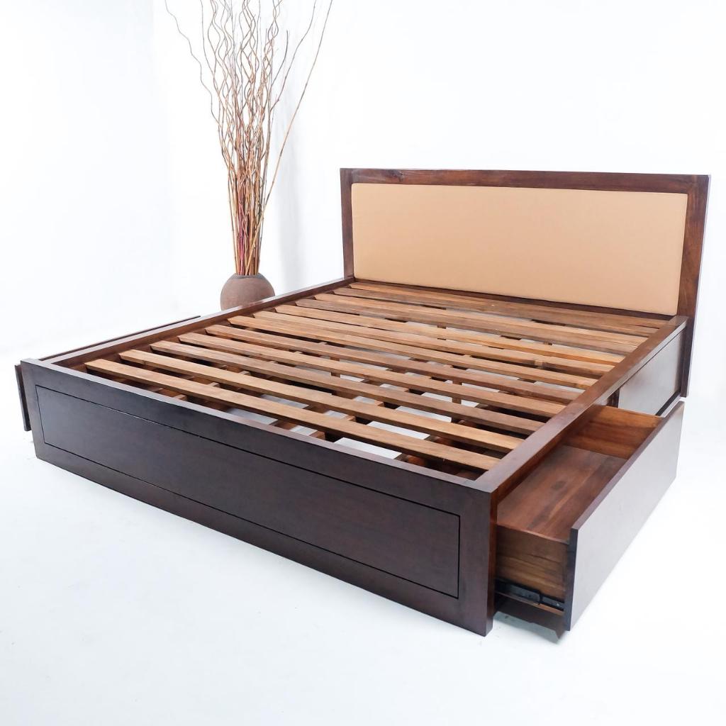 BED full kayu jati murni kombinasi headboard busa