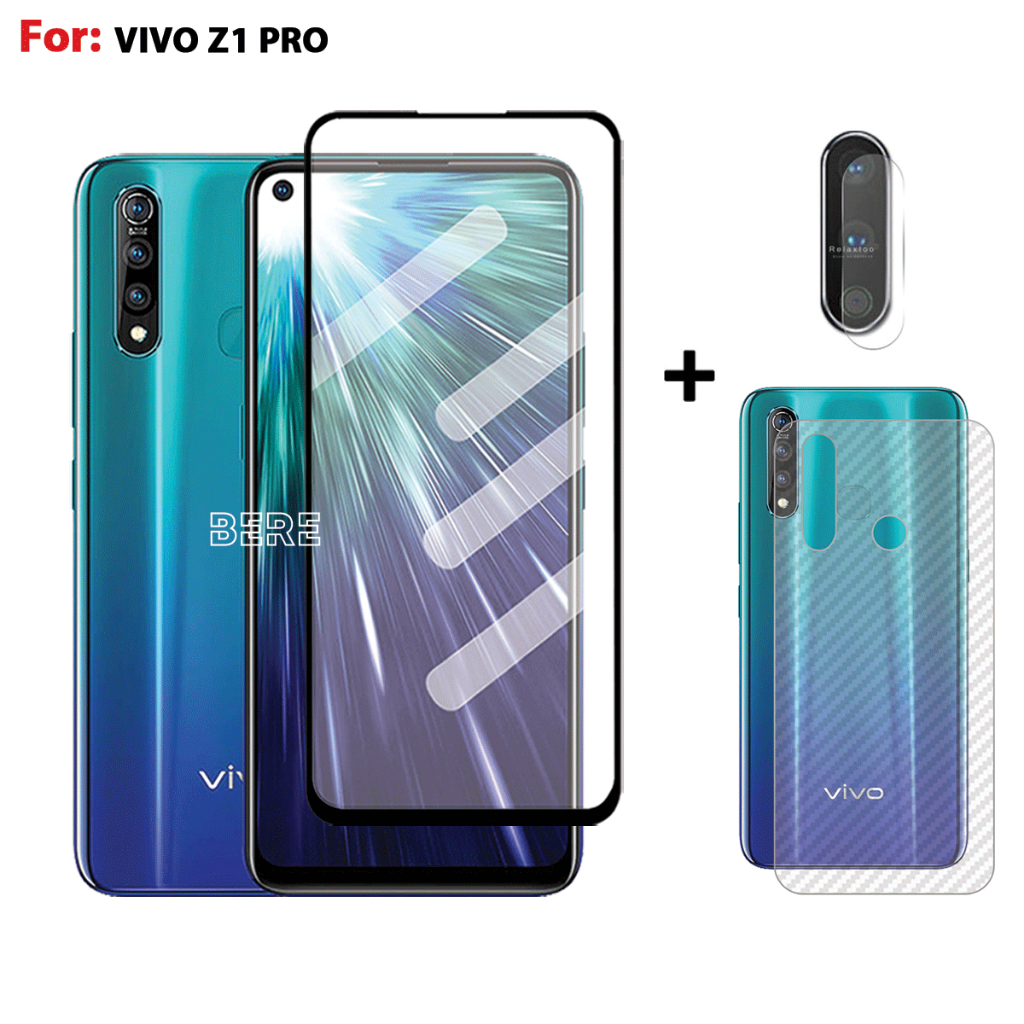 Paket 3in1 Tempered Glass Layar Vivo Z1 Pro Free Anti Gores Kamera dan Skin carbon