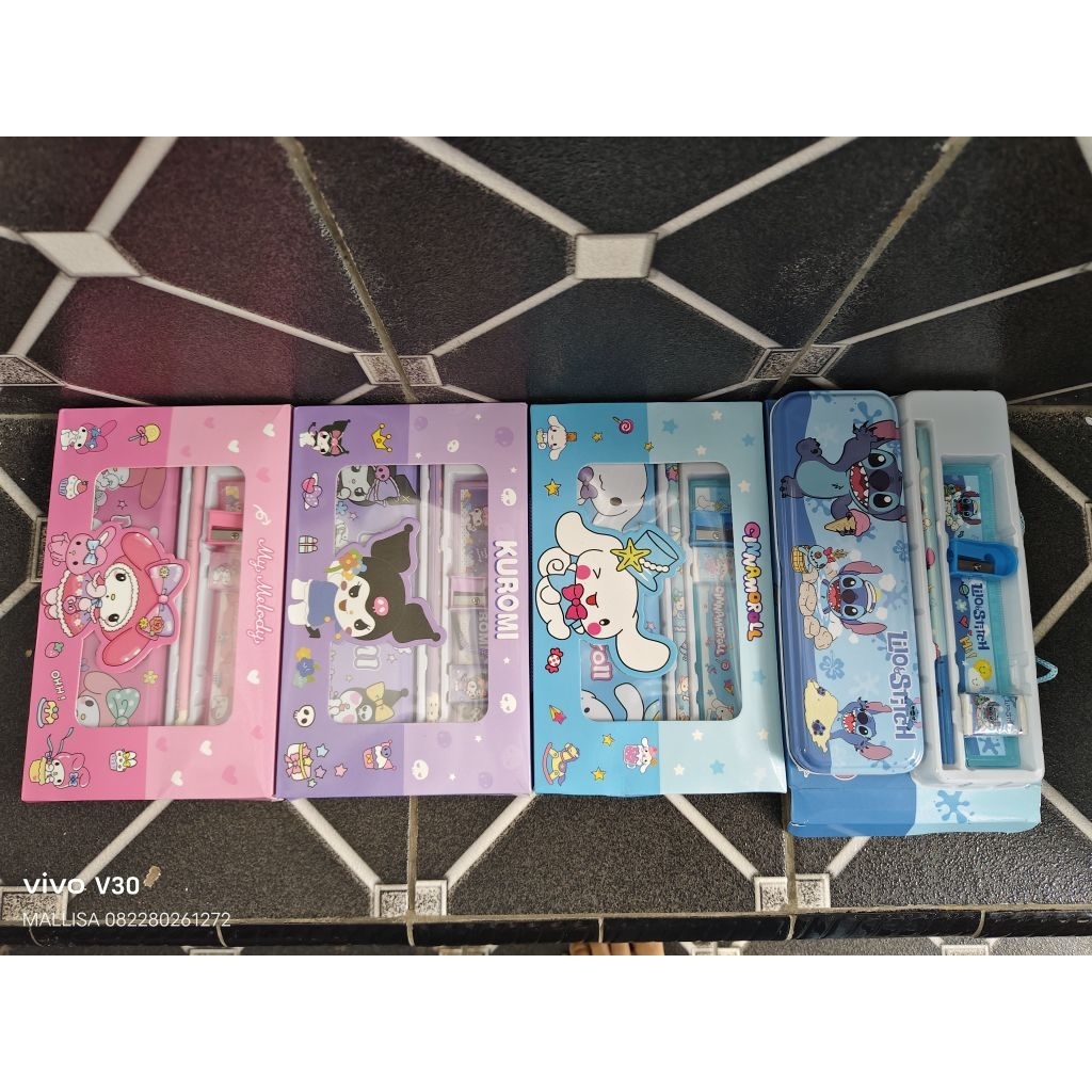 

Set Alat Tulis Karakter Sanrio Kuromi Melody Cinamorol Kotak Pensil Penggaris Penghapus Pensil Rautan