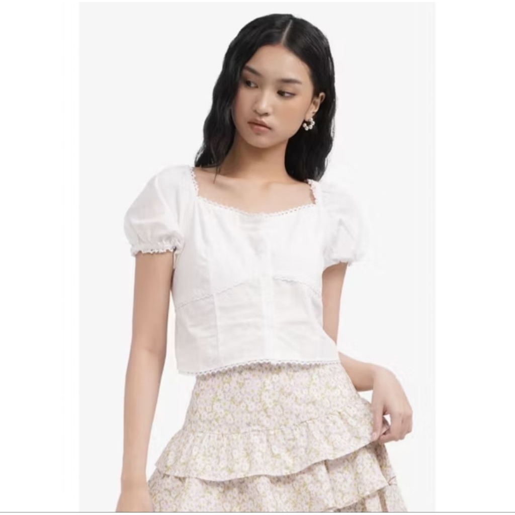 COLORBOX Button Up Puff Sleeves Top OffWhite
