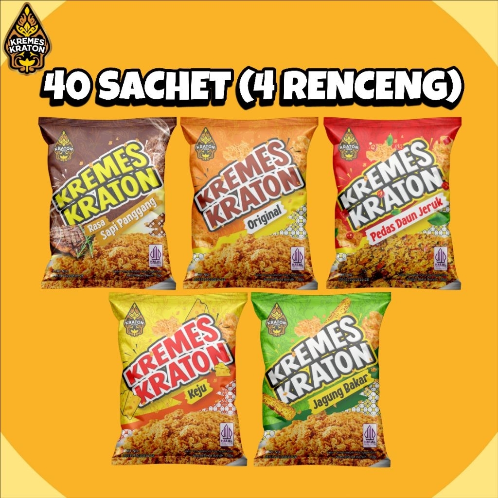 

(40 Sachet) Kremes Kraton Sachet 16G - 4 Renceng Orinal, Pedas Daun Jeruk, Keju, Jagung Bakar Murah