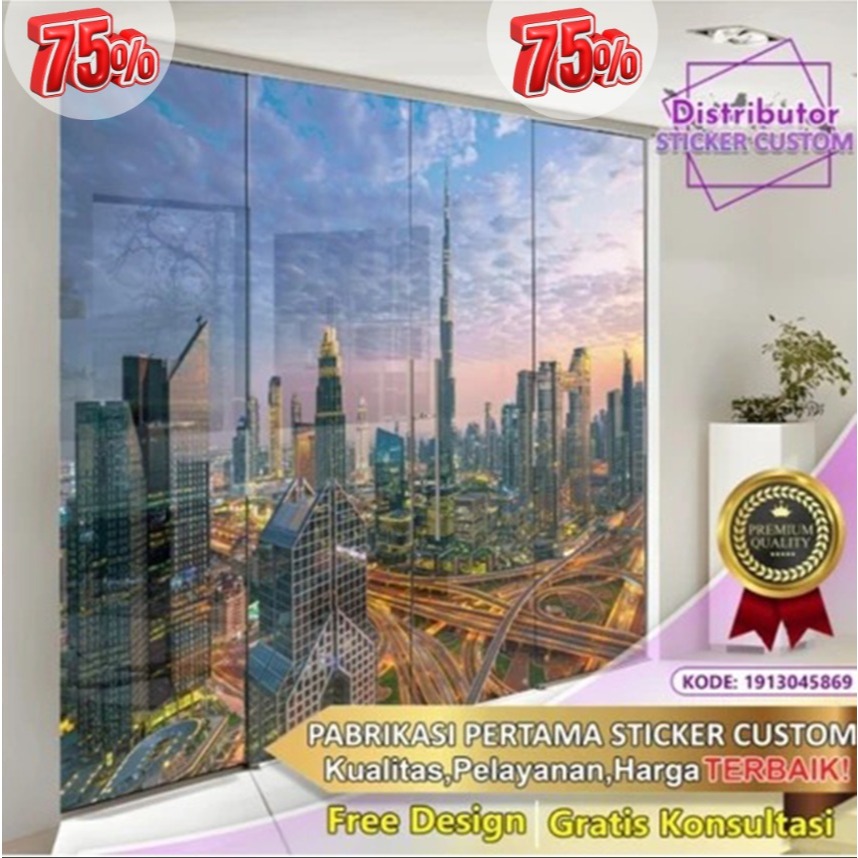 Sticker Custom 3D Tema City | Stiker Kaca Kantor | Stiker Kaca | Sticker Kaca Pintu | Sticker Gedung