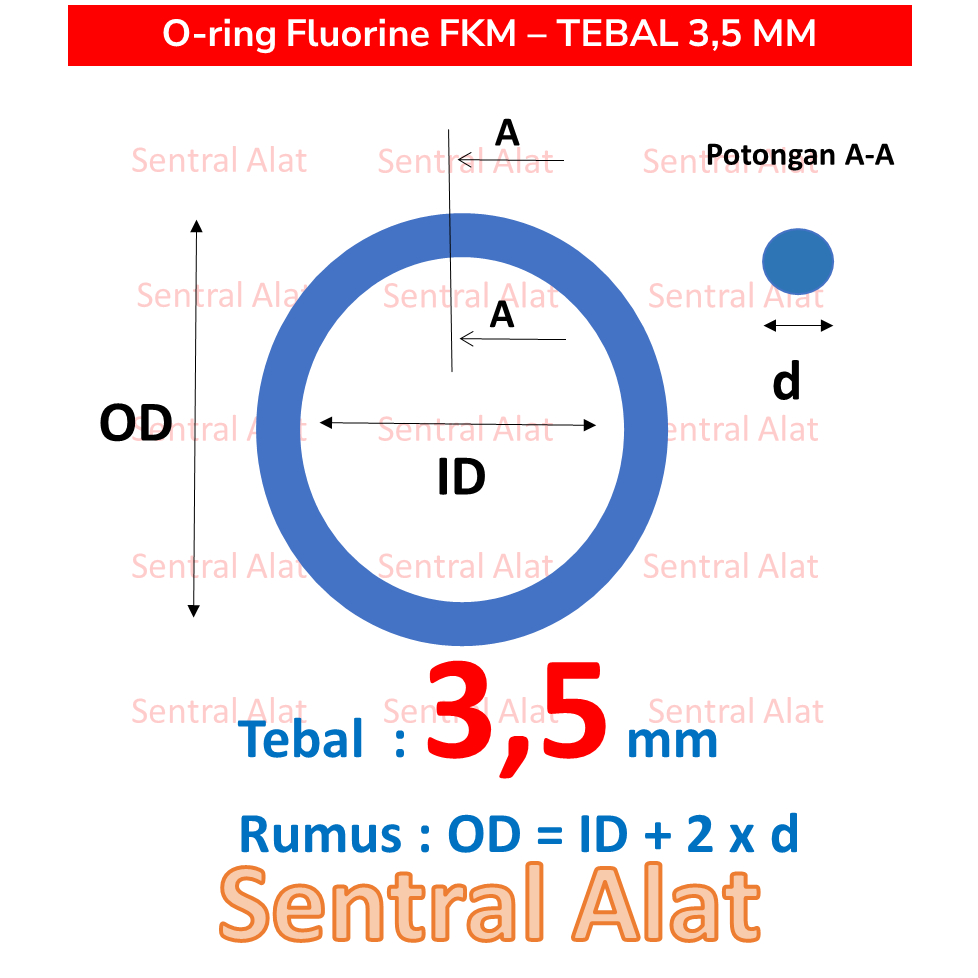 Karet Seal O Ring FLUOROCARBON RUBBER FLUORINE (FKM) VITTON Tebal 3,5 mm, OD : 10 15 20 25 30 35 40 
